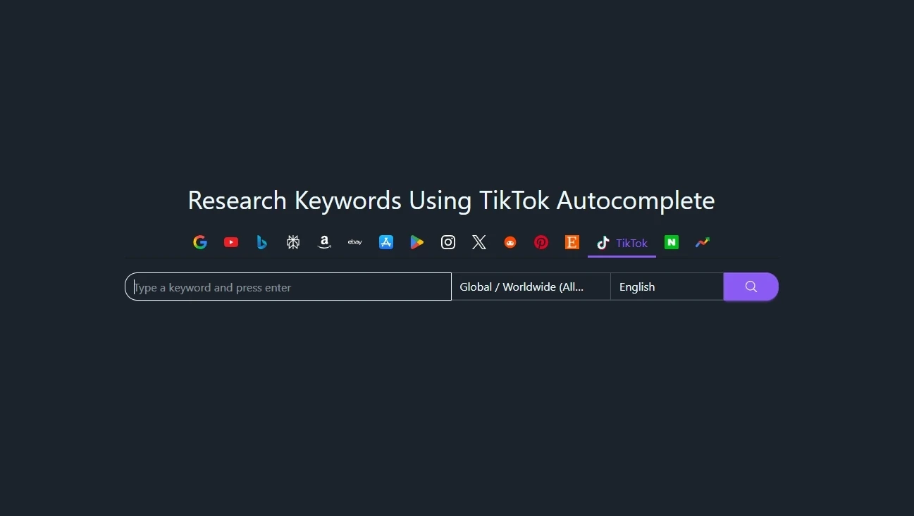 Keyword Tool TikTok keyword research page