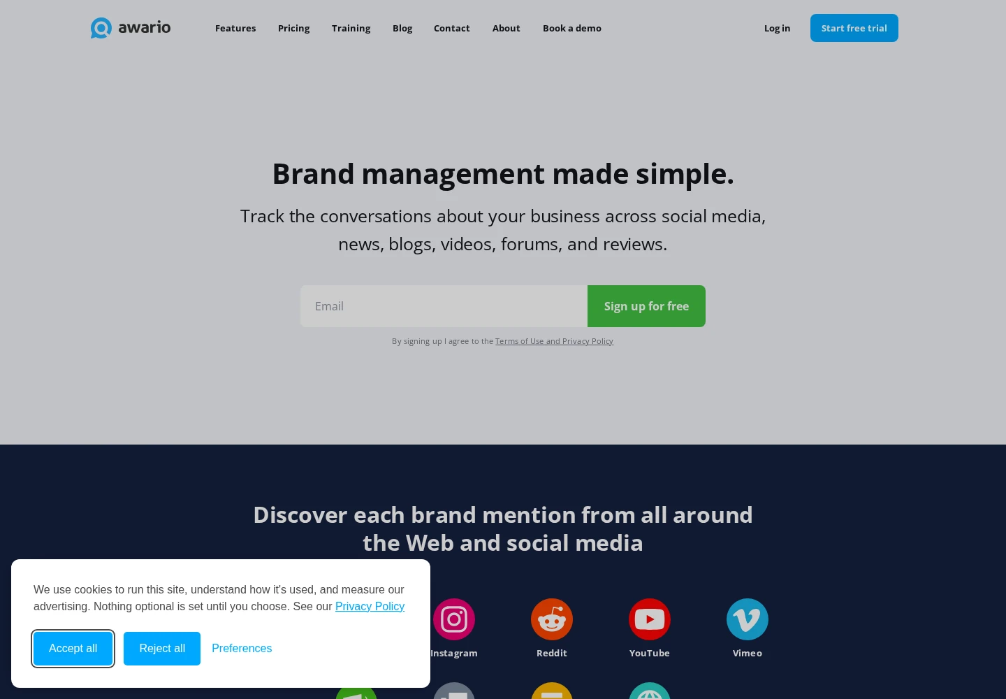 Awario landing page