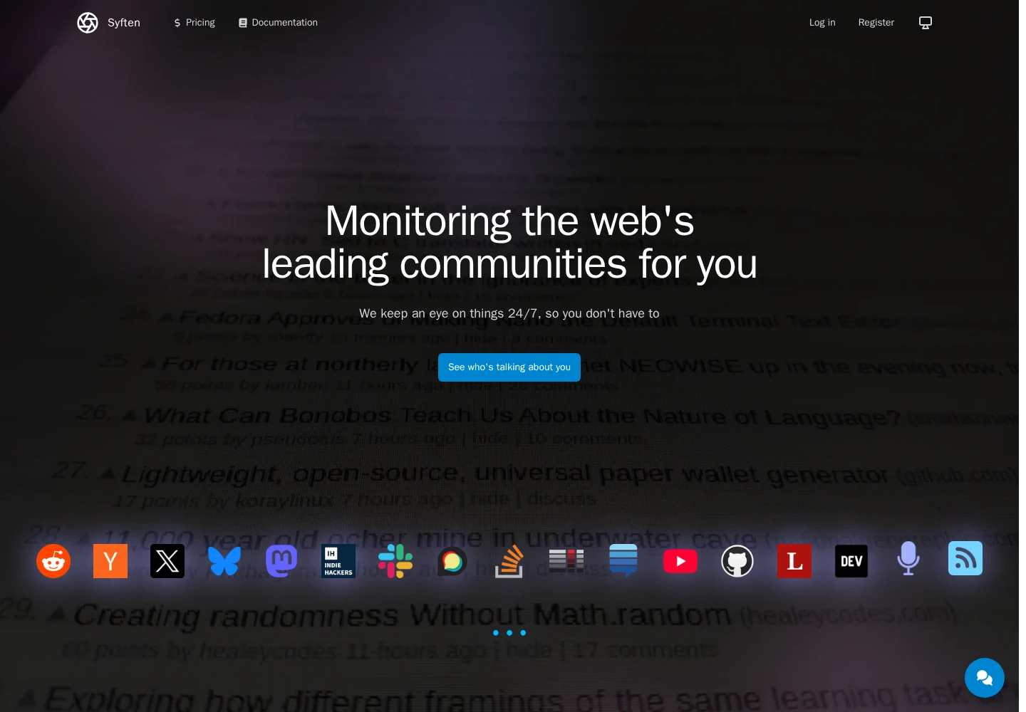 Syften landing page