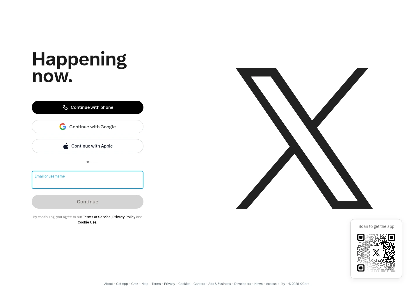 X Pro sign-in entry page