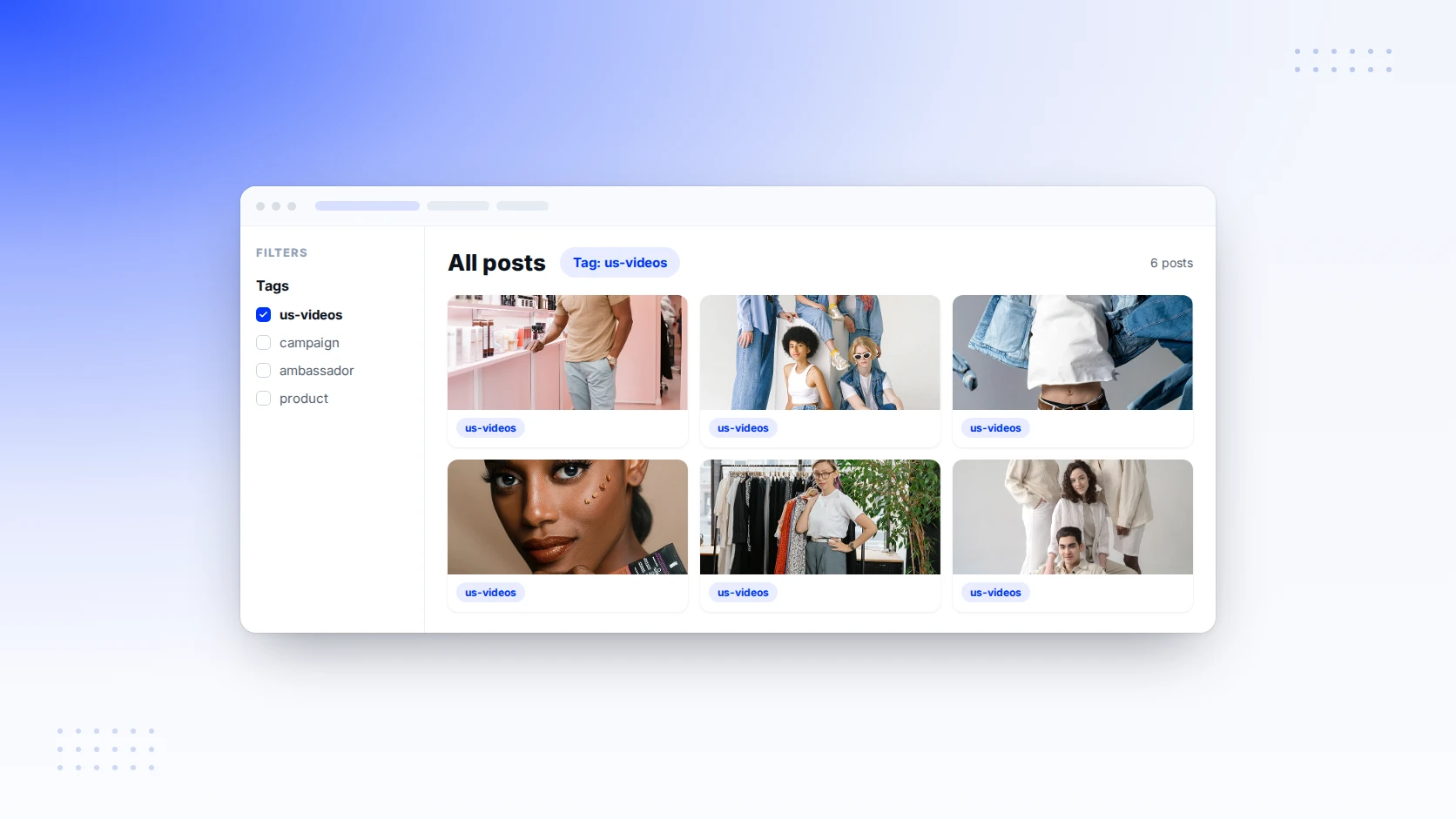 The All posts page filtered to a single tag from the filter panel