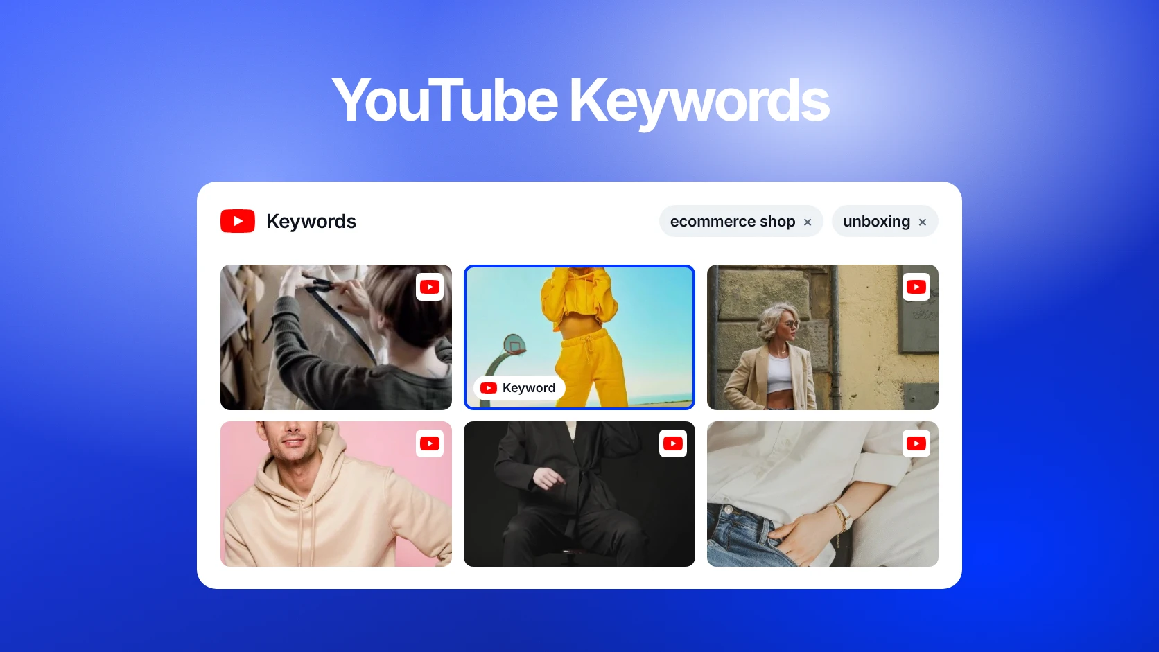 A YouTube Keywords source with the keywords ecommerce shop and unboxing and the matching videos it collected
