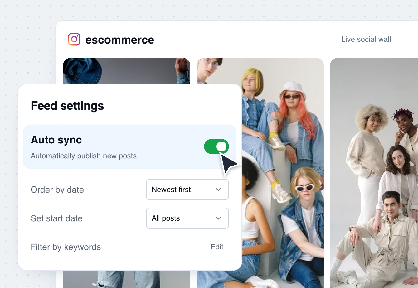 Auto-sync settings for Instagram feed moderation