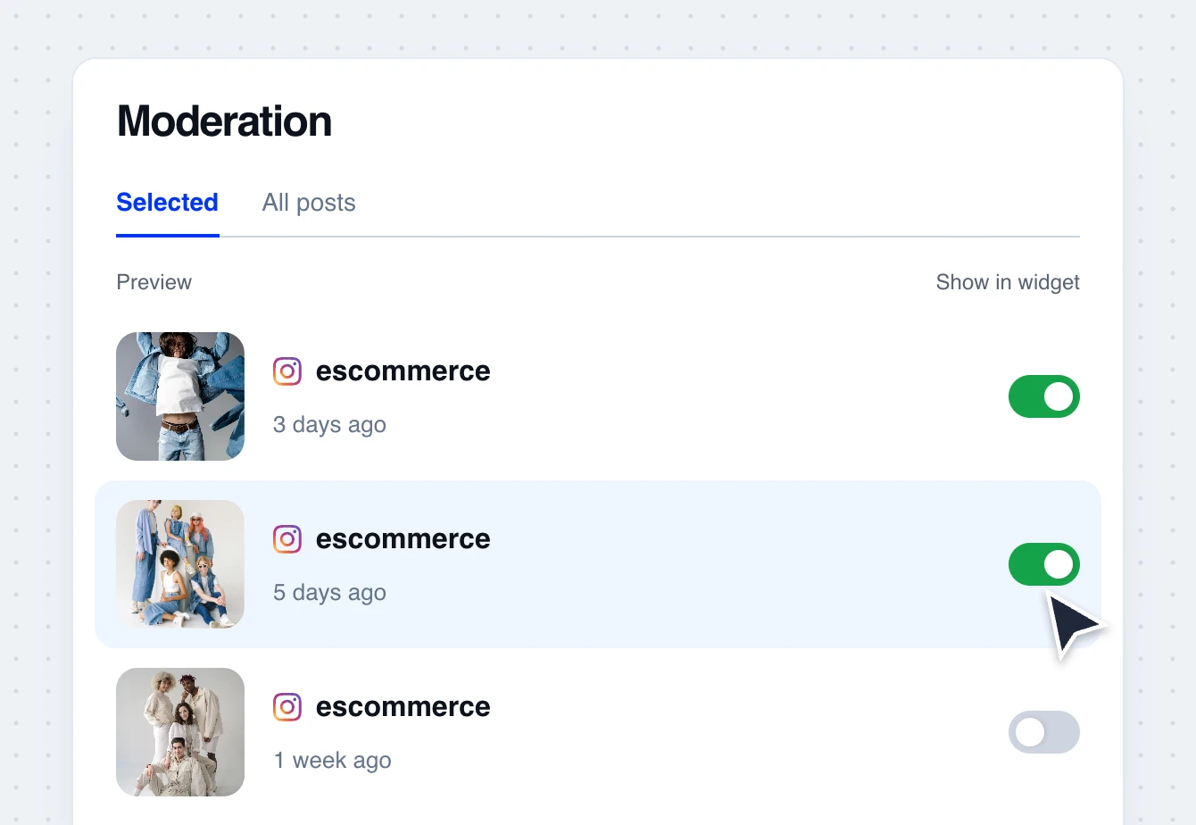 Moderation interface for social media walls