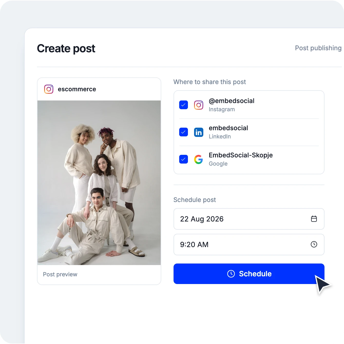 Social media scheduling feature