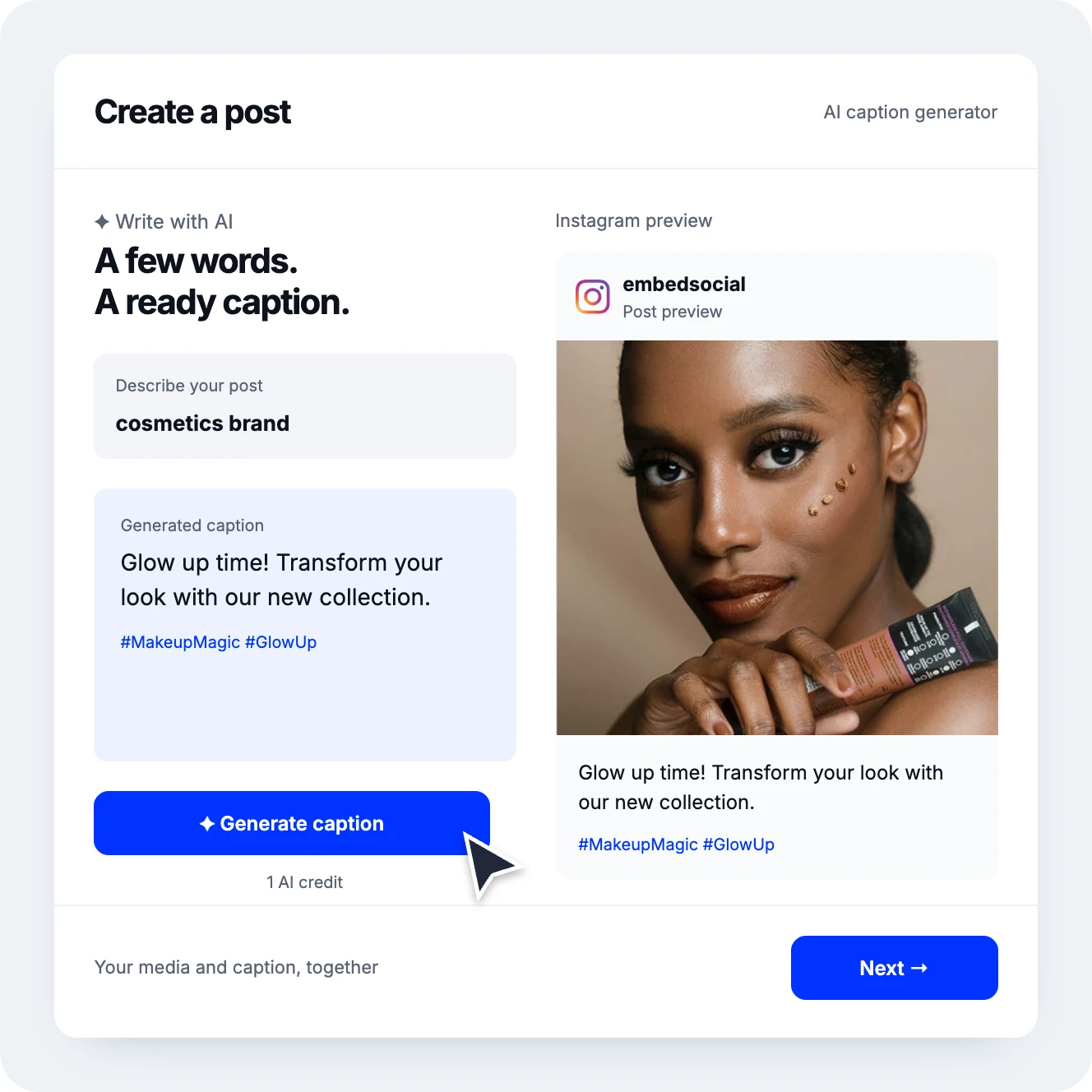 Social media caption AI generator