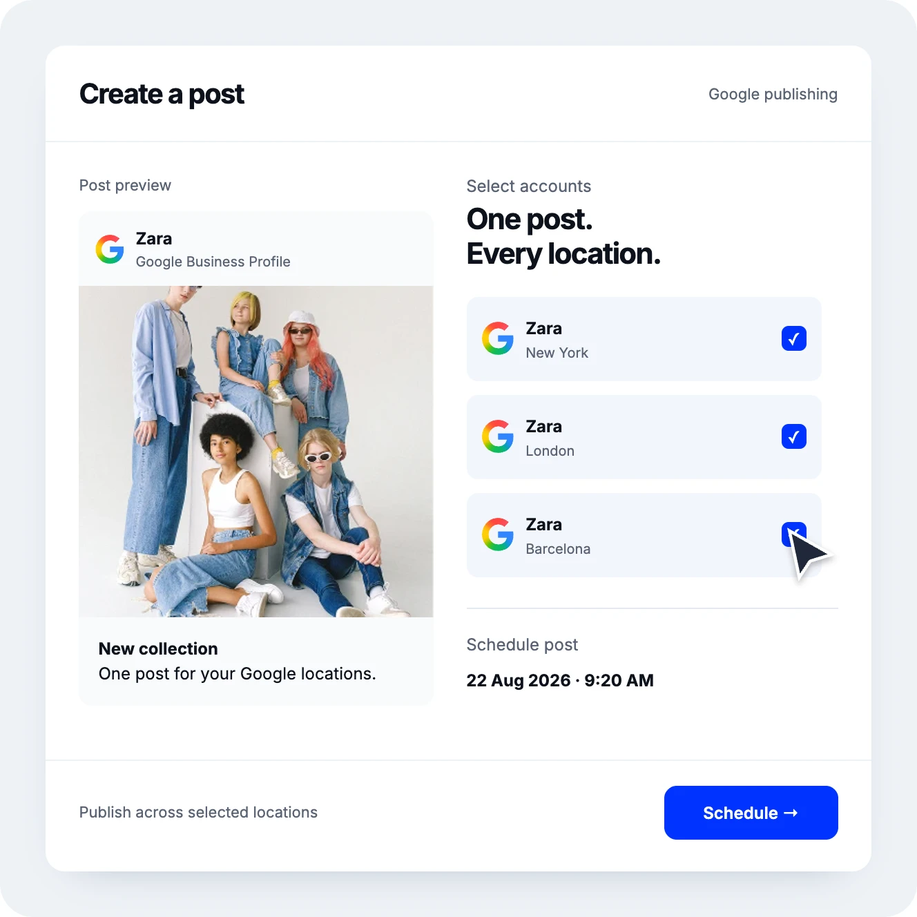 Google posts scheduling multi locations