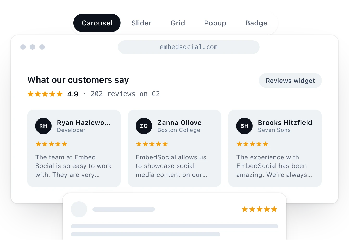 Reseñas de varias plataformas agregadas en un feed de EmbedSocial