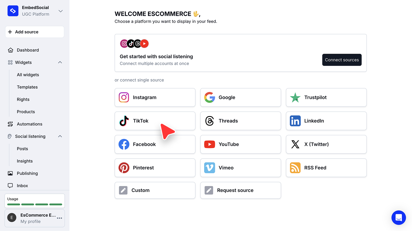 ソースのプラットフォーム一覧からTikTokを選択している画面