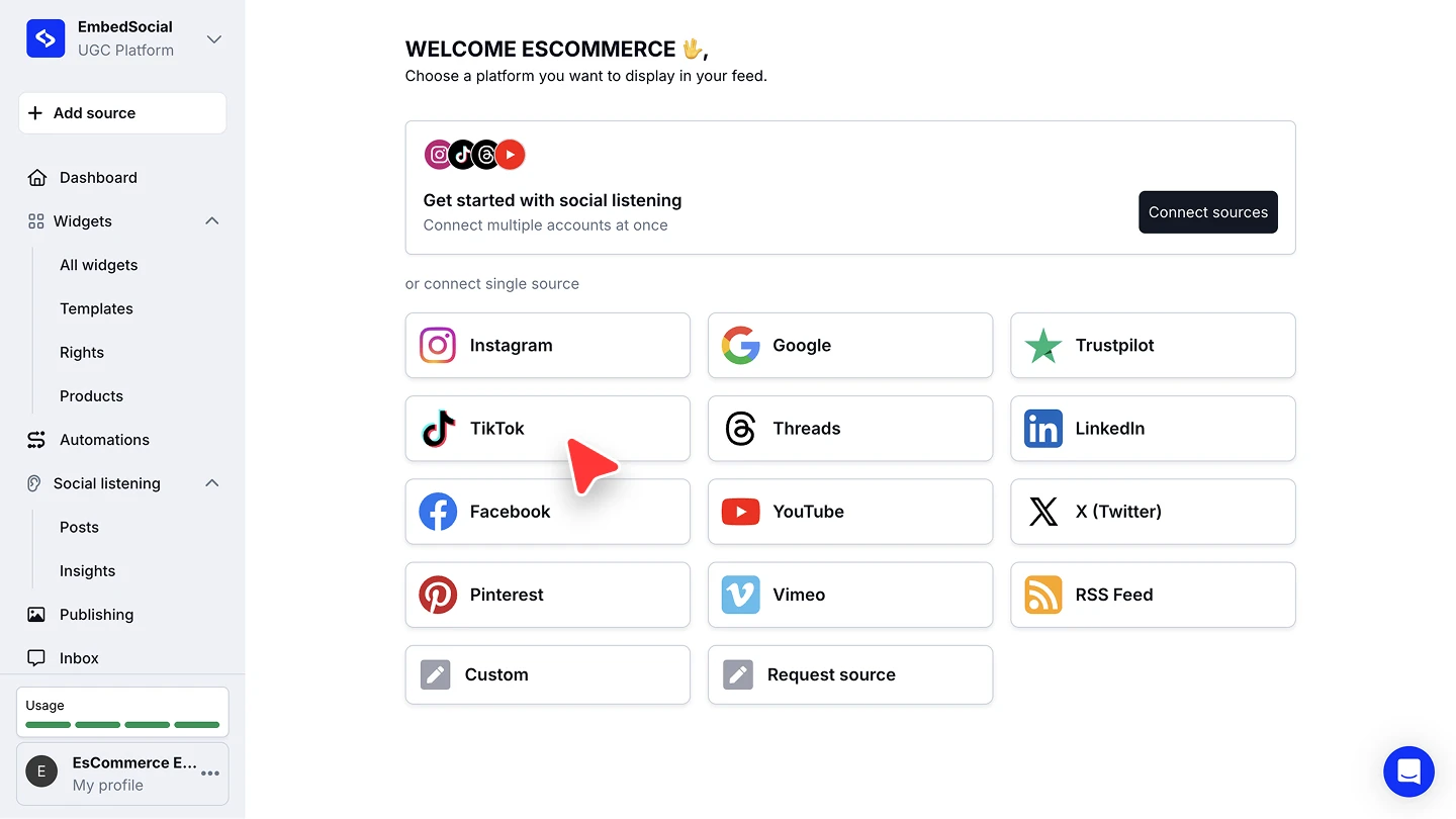 Choosing TikTok from the list of source platforms