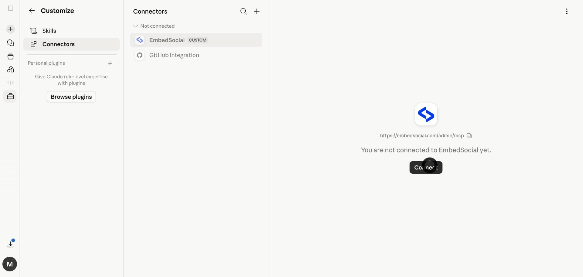 EmbedSocialのConnectボタンをクリックする