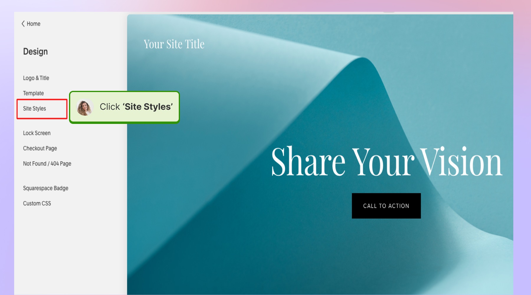 Squarespaceのページのスタイルを設定する画面