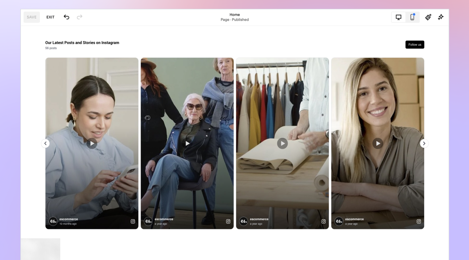 Squarespaceに埋め込まれたInstagramウィジェットの例