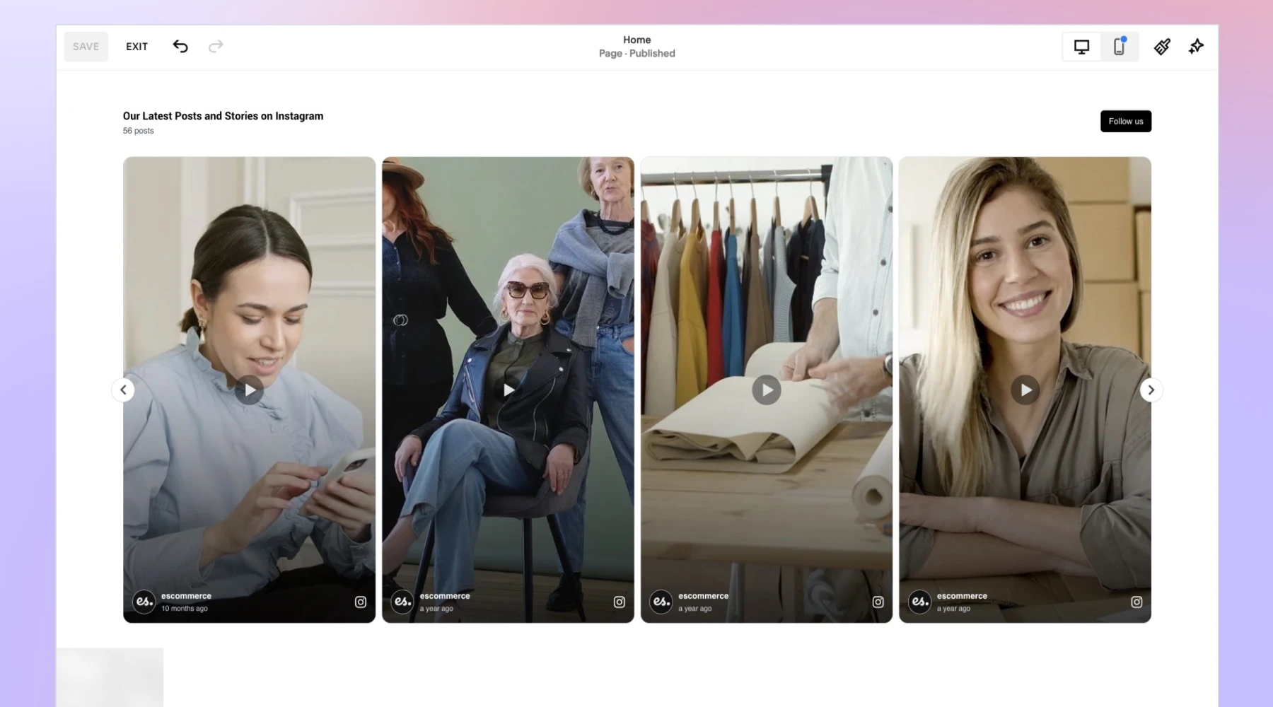 Final example of instagram widget embedded in SquareSpace