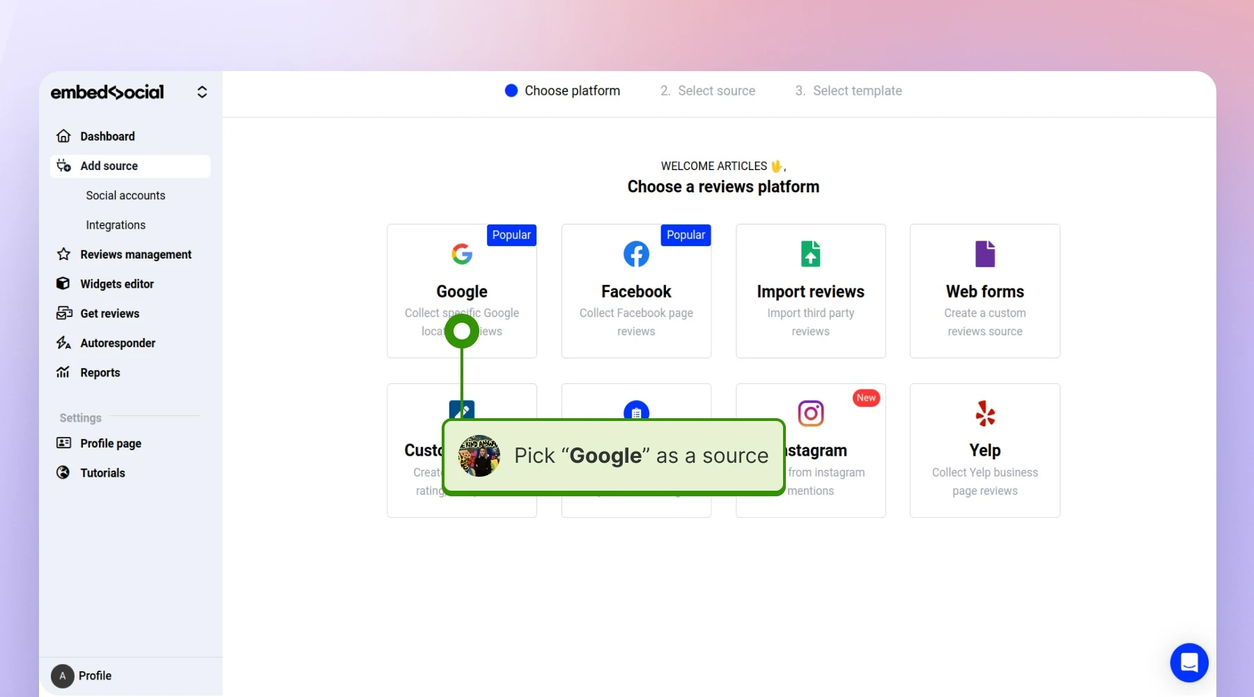 Choosing Google as a source