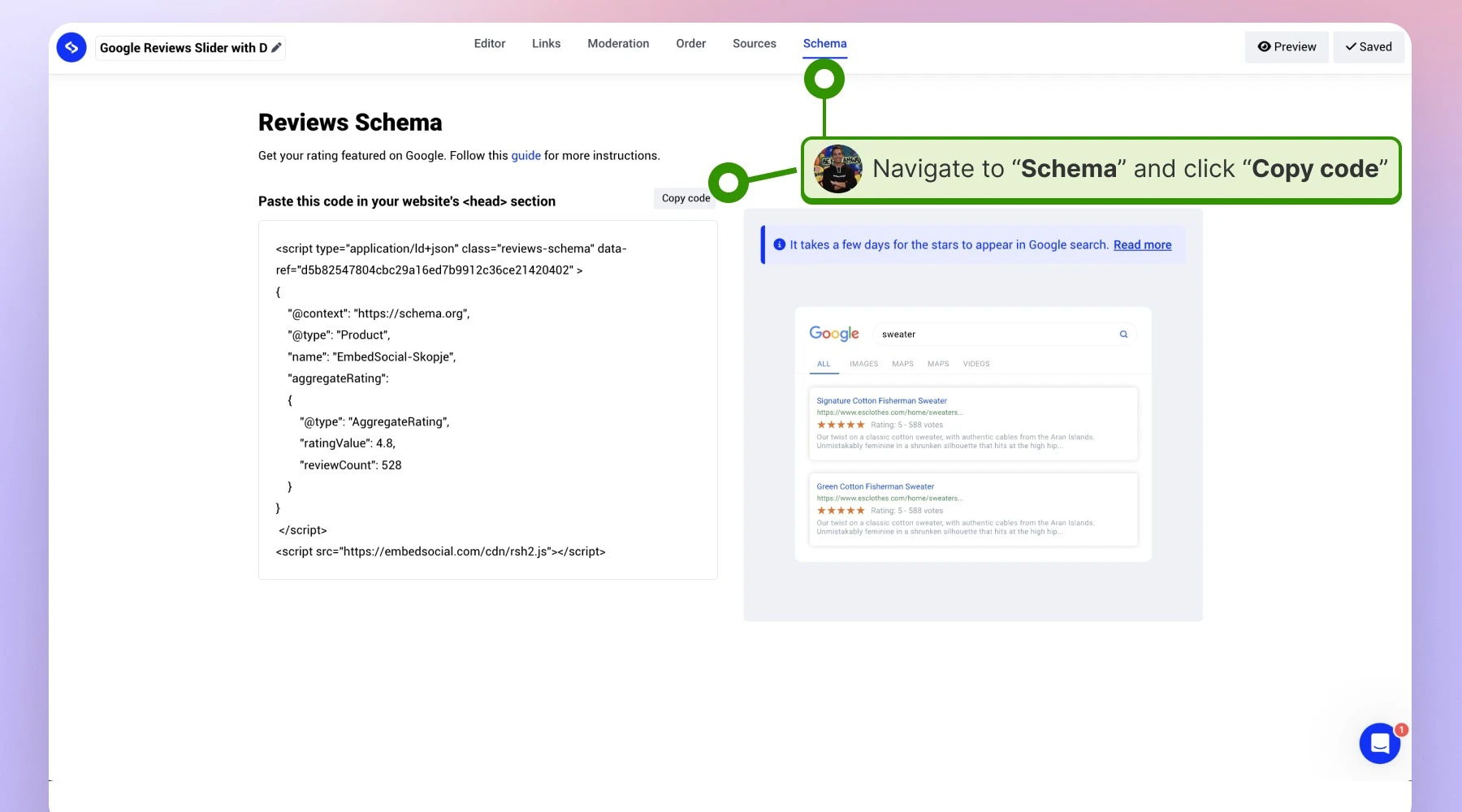 Copying the schema code