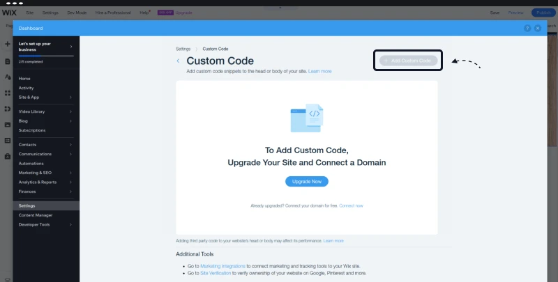 Adding custom code