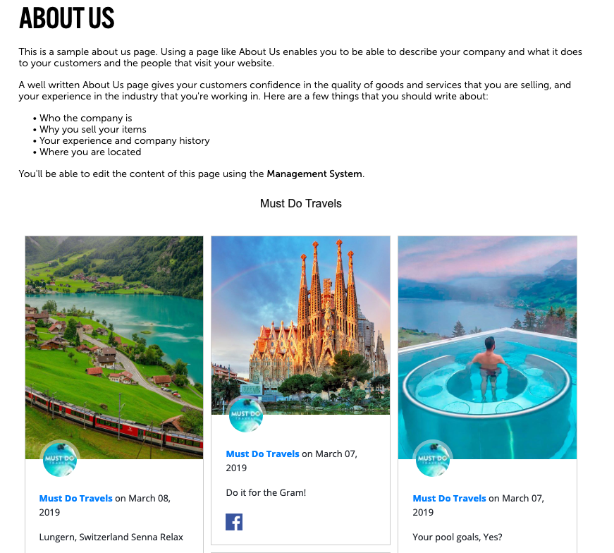 ShopWiredのページに表示されたEmbedSocialのウィジェット