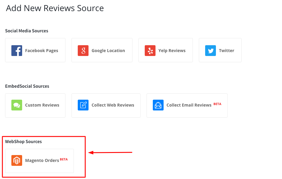 WebShop SourcesでMagento Ordersをクリックしている画面