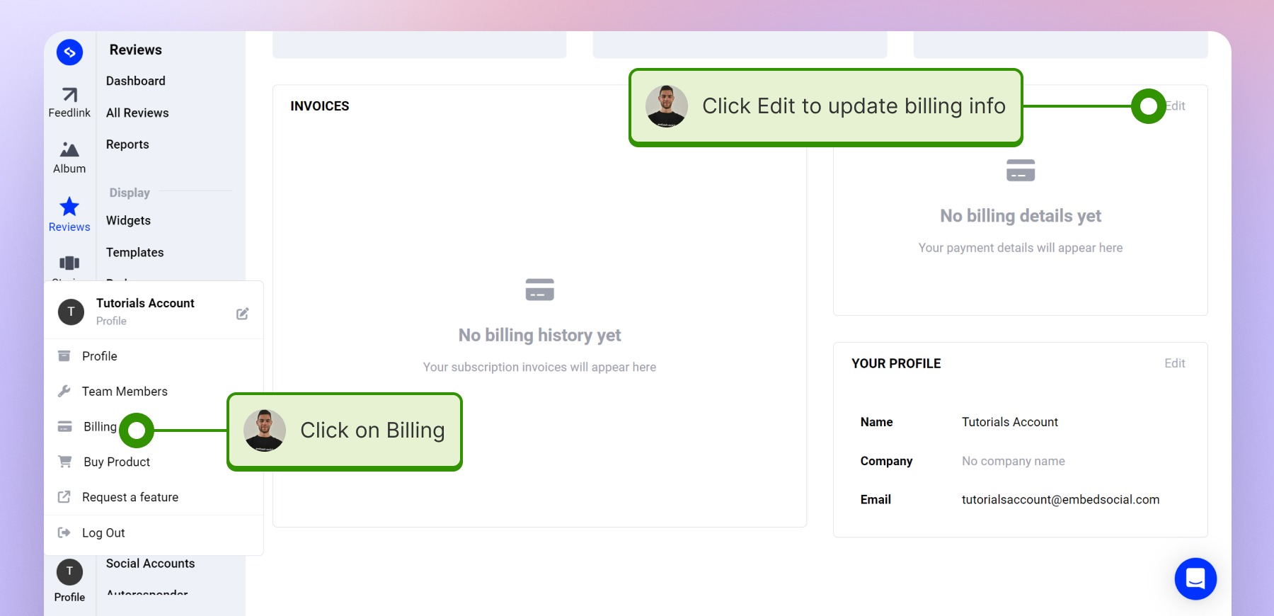 Billing をクリック