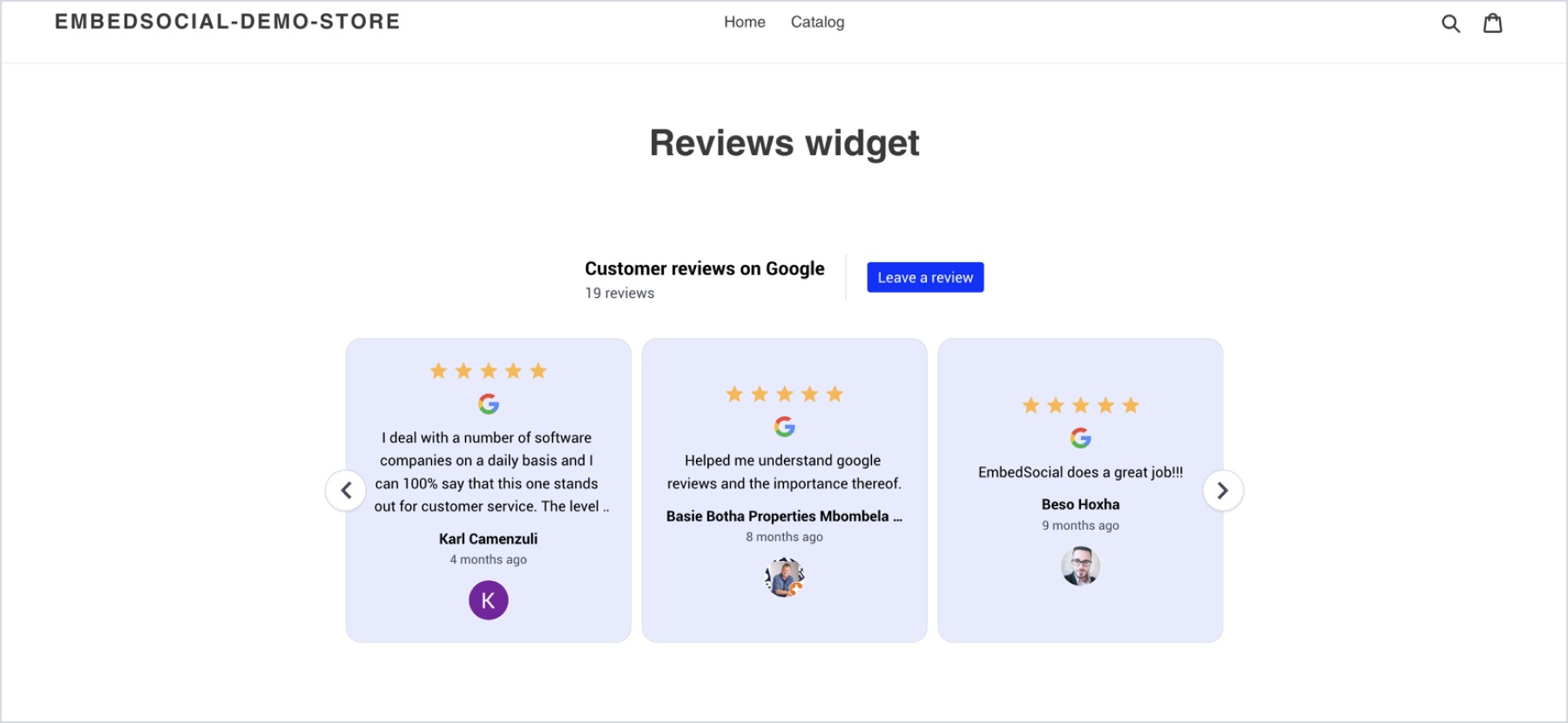 Shopifyに埋め込まれたGoogleレビューウィジェット