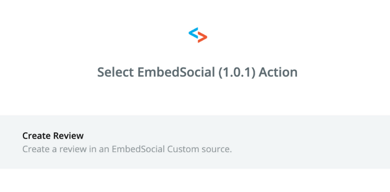 EmbedSocialが提供するCreate Reviewのアクションを選択している画面