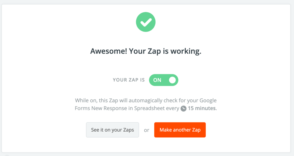 最後のステップでZapをOnにして有効化している画面