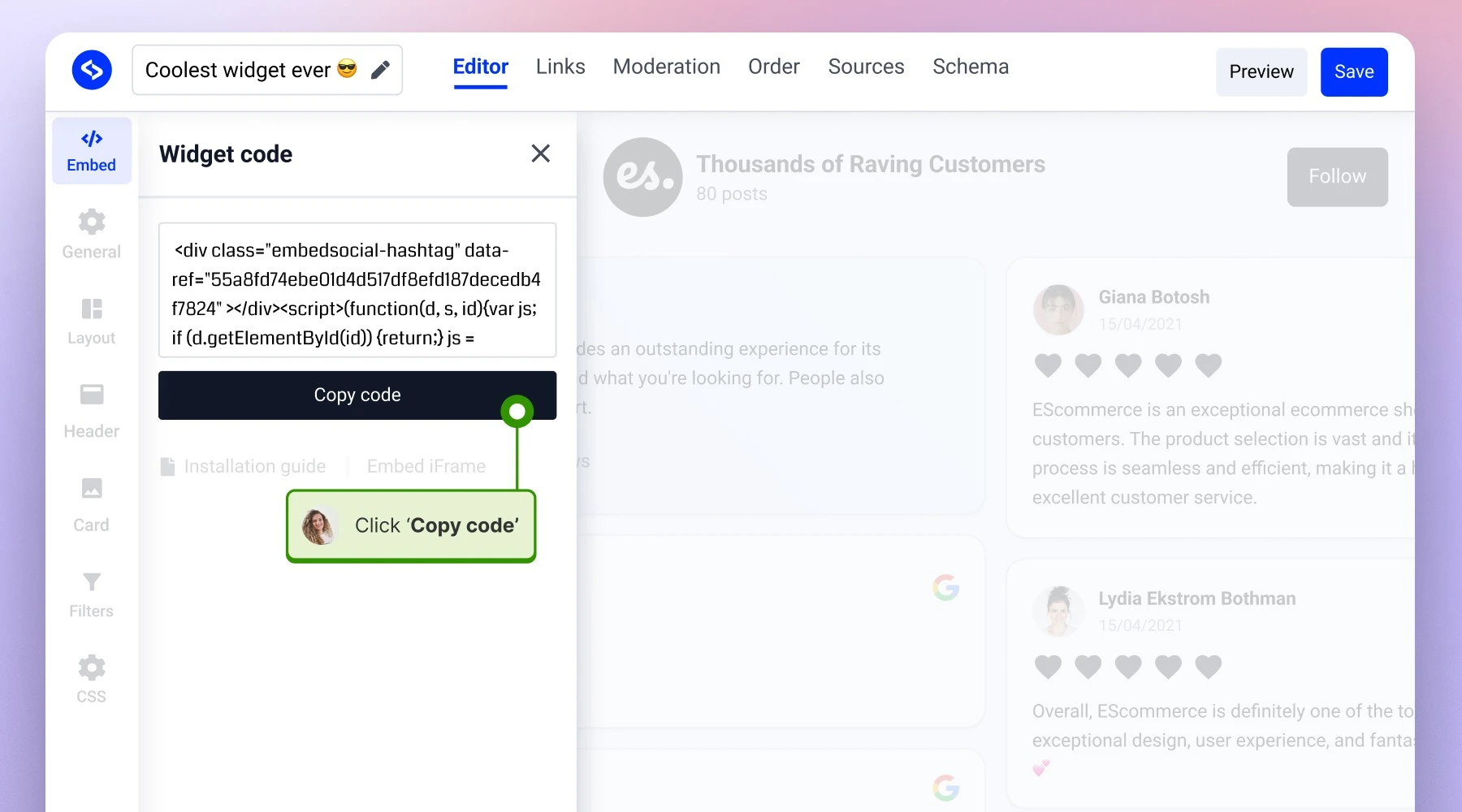 Clicking on copy-code