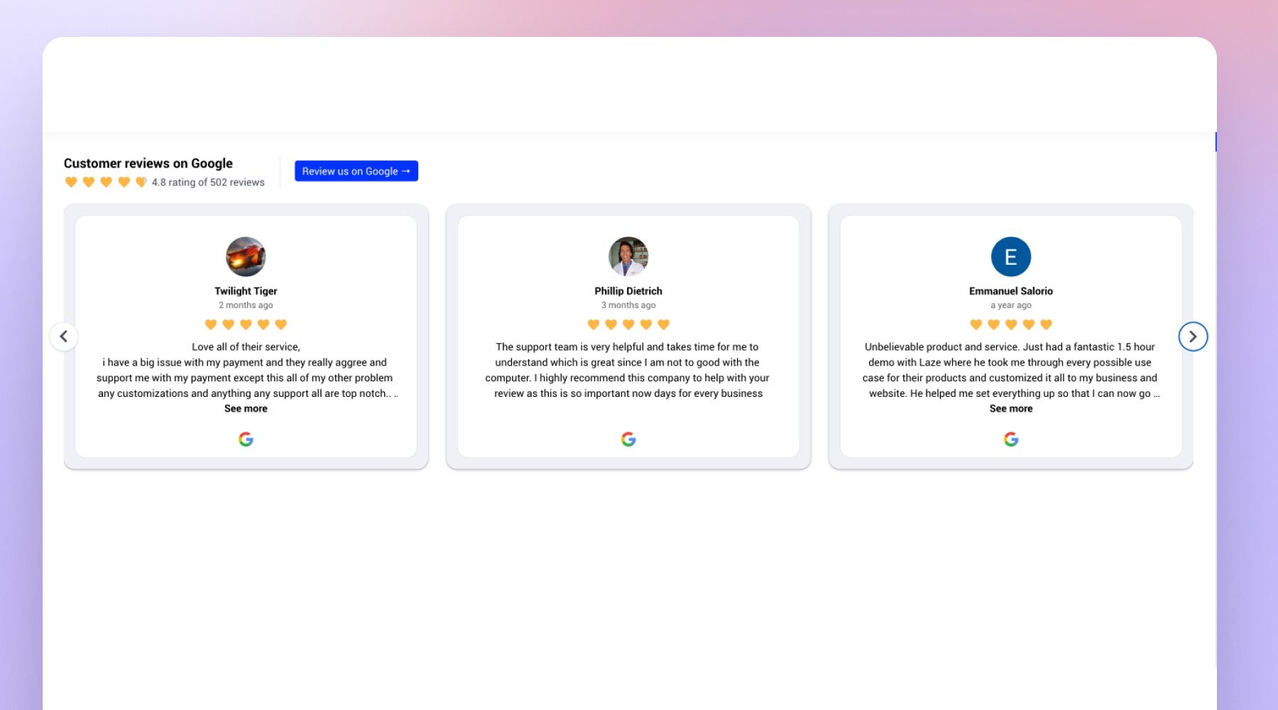 PageCloudに埋め込まれたGoogleレビュー