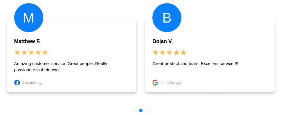 Example of reviews widget in Webflow