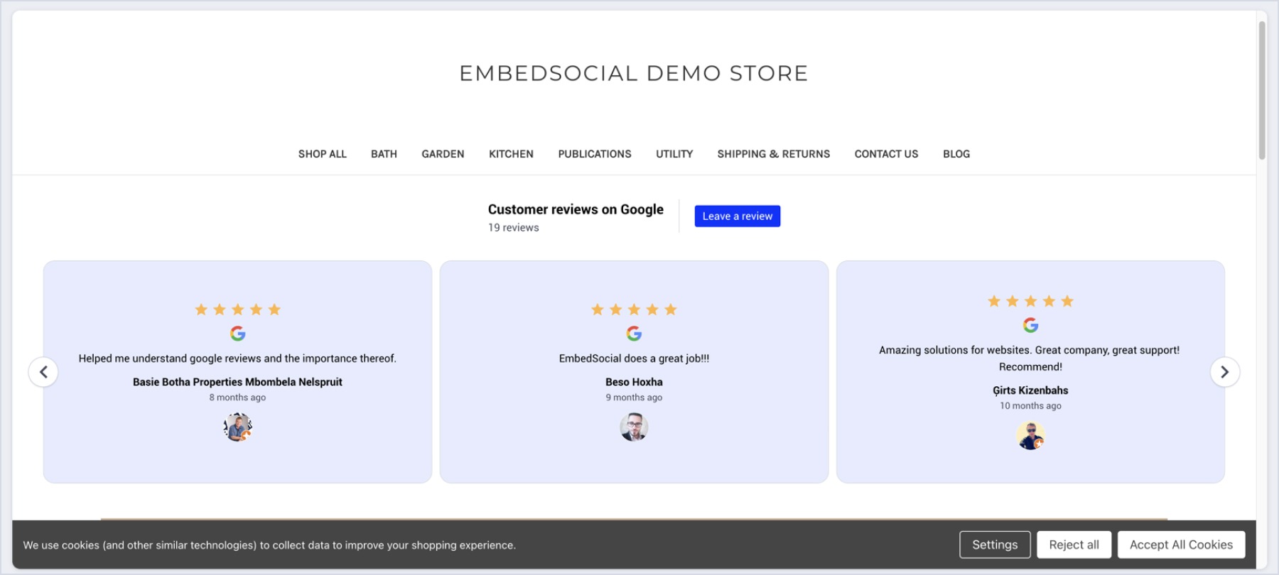 BigCommerceのストアに埋め込まれたGoogleレビュー