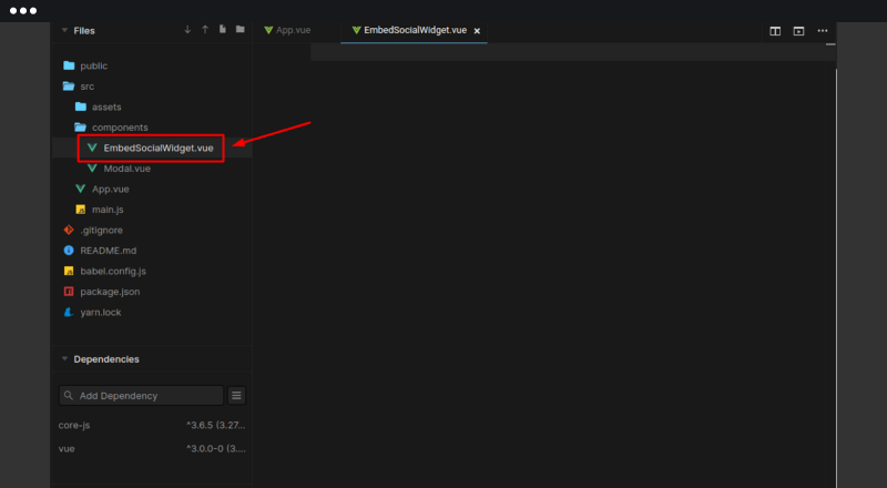 Composition API用の新しいVueコンポーネントをcomponentsディレクトリに作成している画面