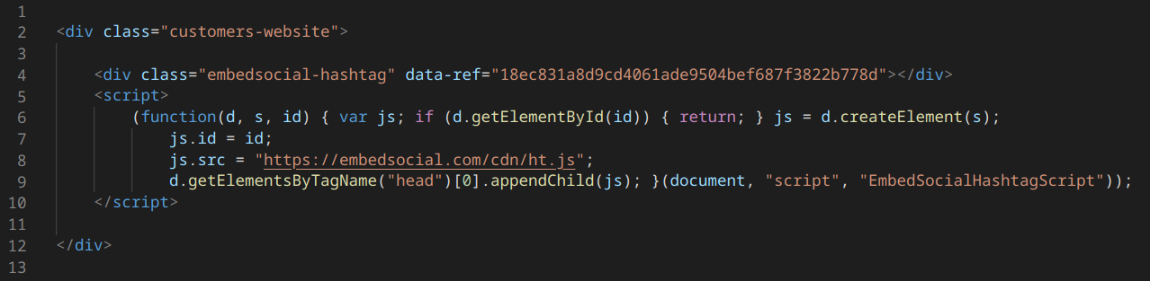 AngularのファイルのHTMLにウィジェットのコードを直接貼り付けた画面