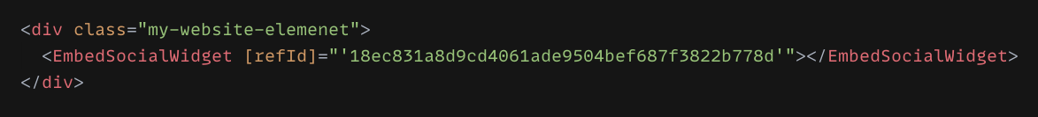 コピーしたrefIdをバインドしてEmbedSocialWidgetコンポーネントを使用しているAngularの画面