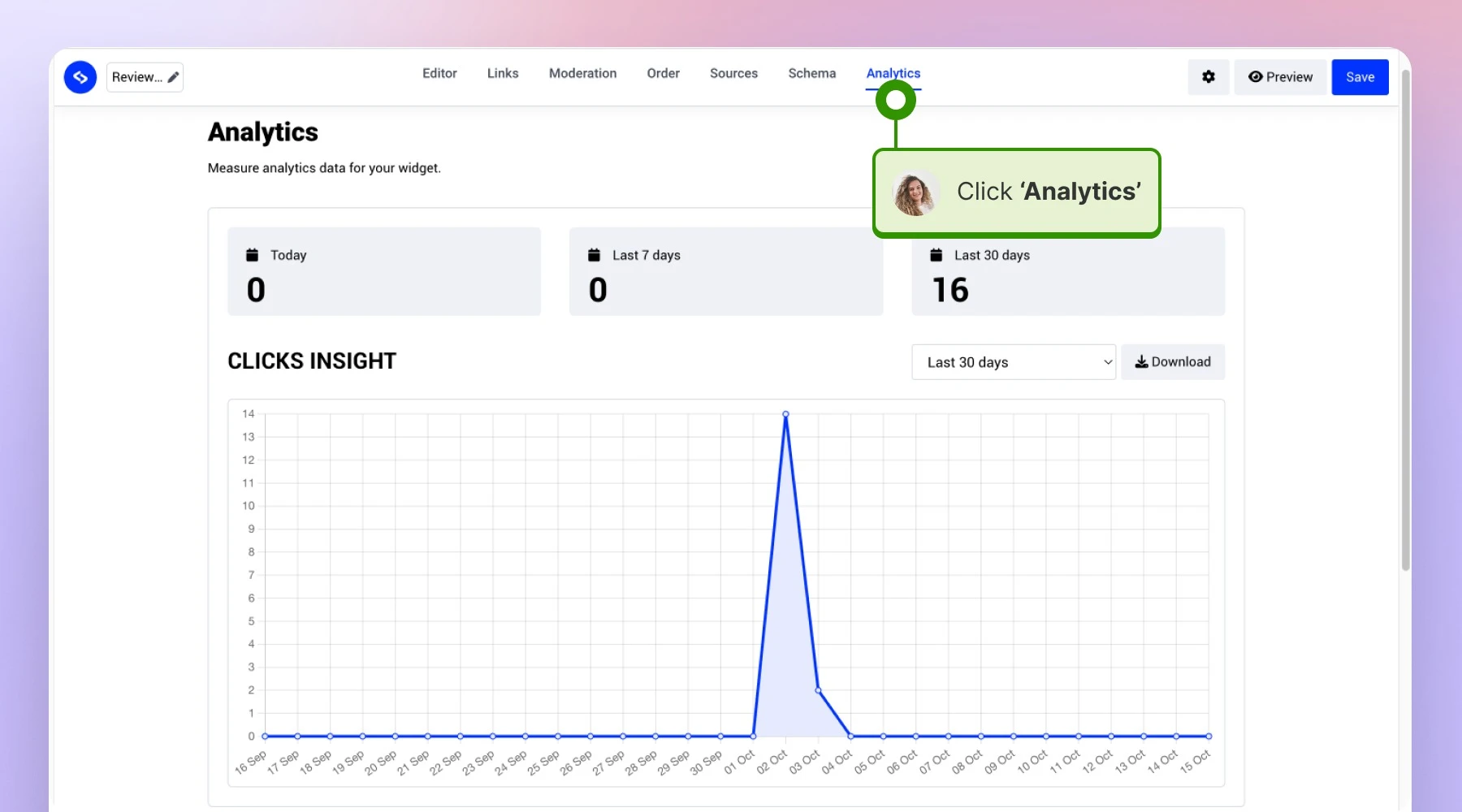 Clicking on Analytics to track the metrics