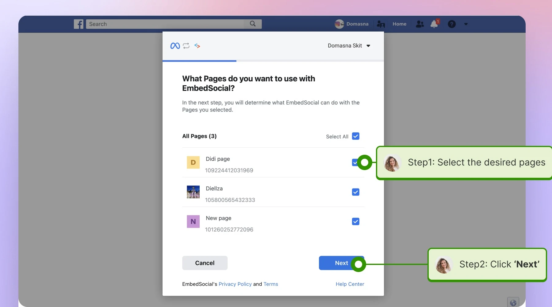 Selecting the desired pages