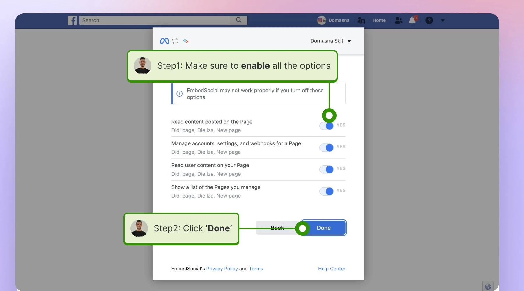 Enabling all the requested permissions