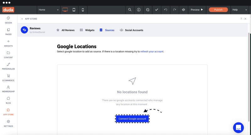 画面の案内に従ってGoogleビジネスプロフィールまたはFacebookのアカウントを接続している画面
