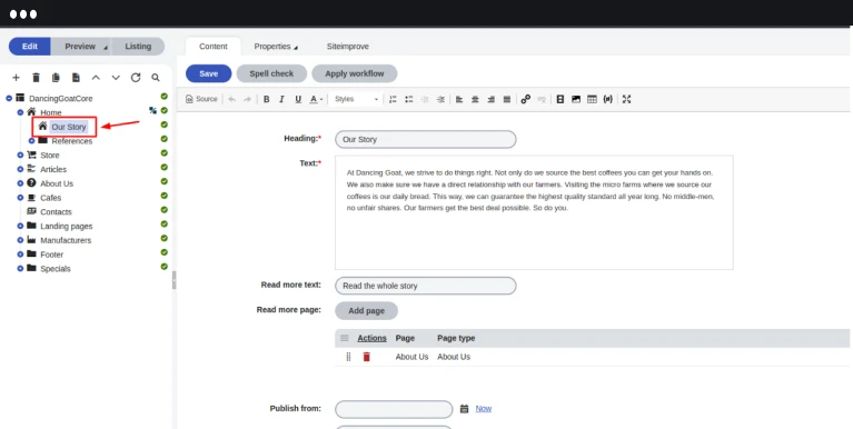 Finding and opening the page where we want to embed the widget code