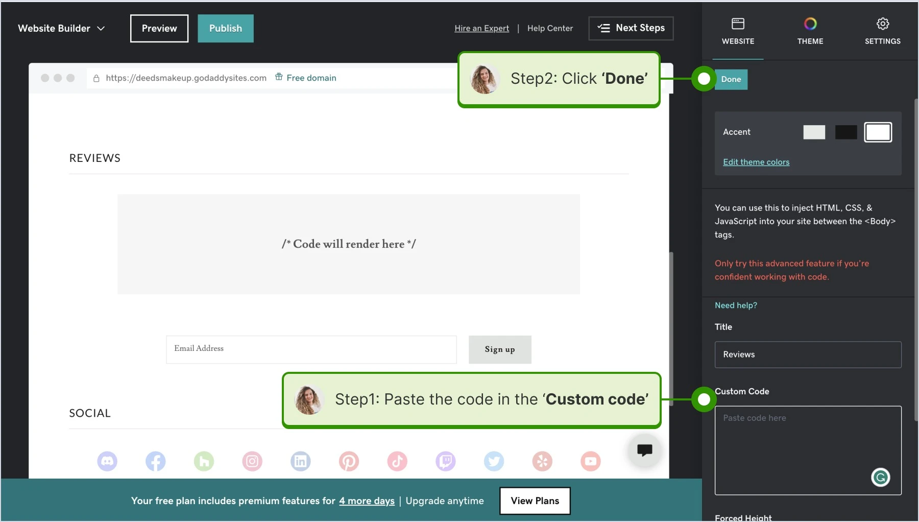 Pasting the widget code
