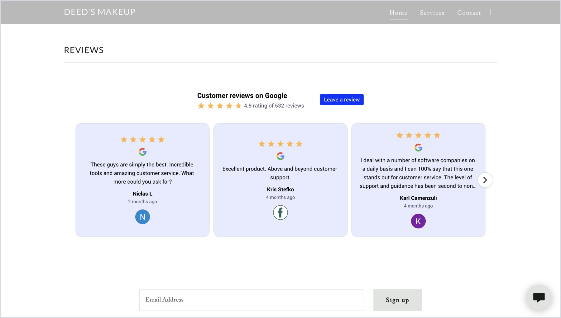 GoDaddyに表示されたGoogleレビューウィジェットの例