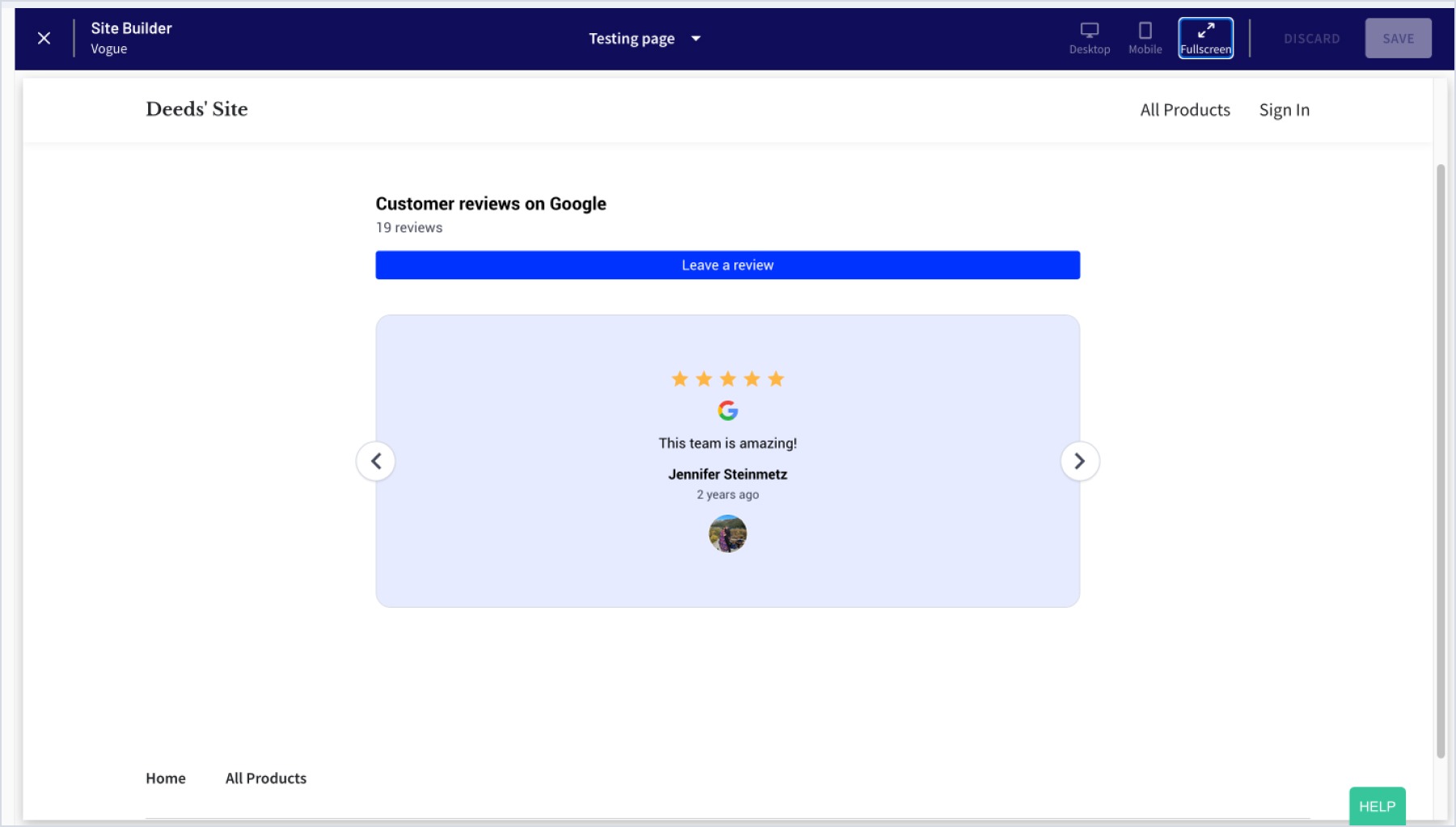 Thinkificに埋め込まれたGoogleレビューウィジェットの例
