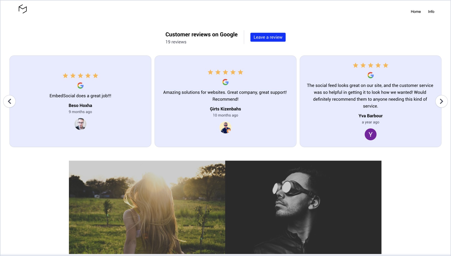 IM CreatorのWebサイトに埋め込まれたGoogleレビューウィジェット