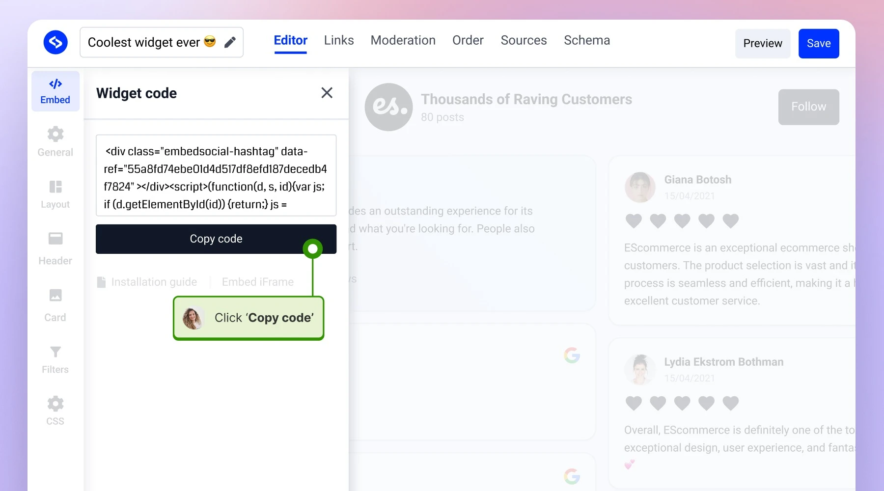 Clicking on copy code