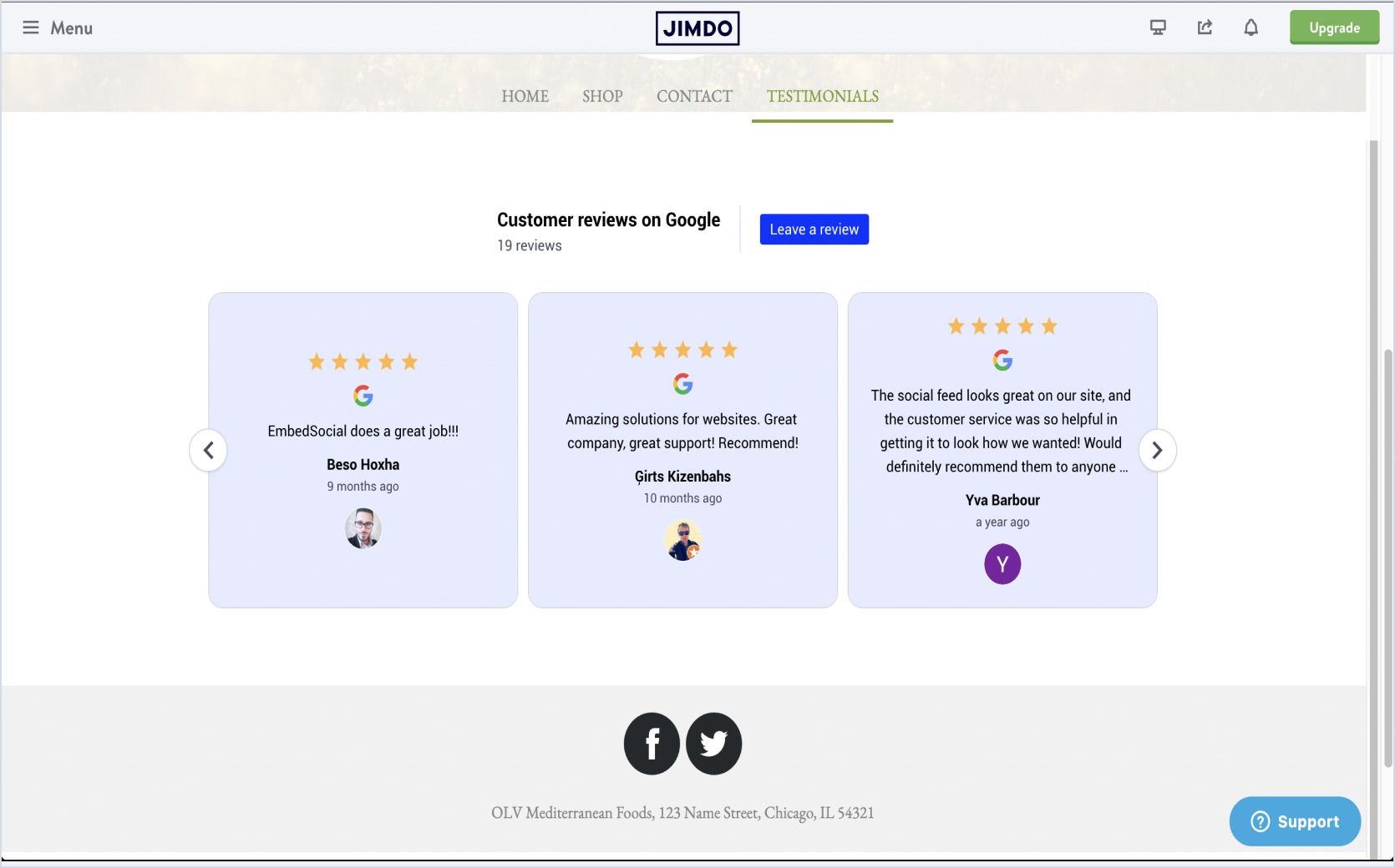 Jimdoのサイトに埋め込まれたGoogleレビューウィジェット