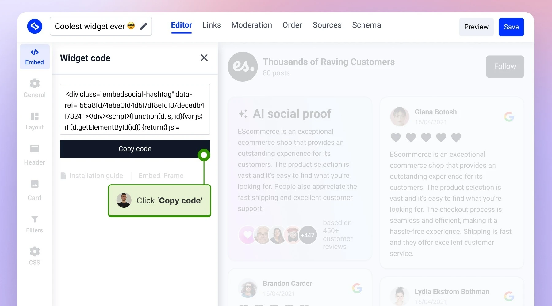 clicking on Copy-code