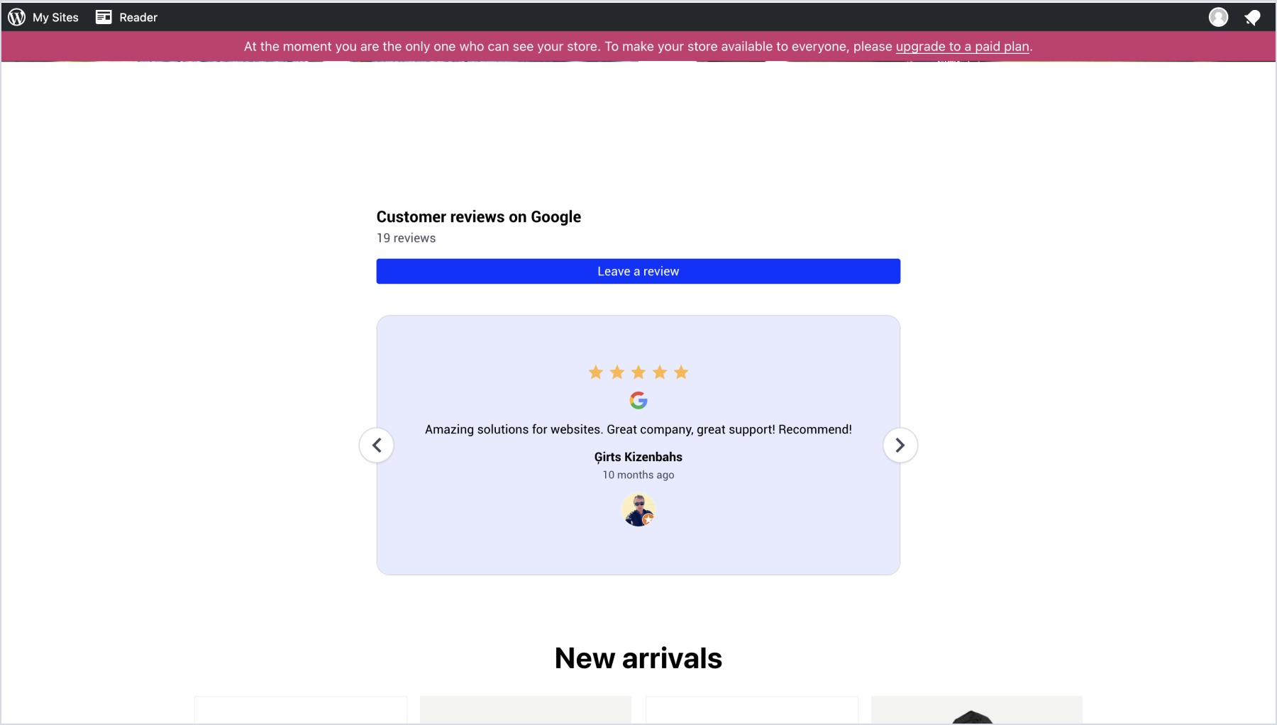 WooCommerceに埋め込まれたGoogleレビューウィジェット