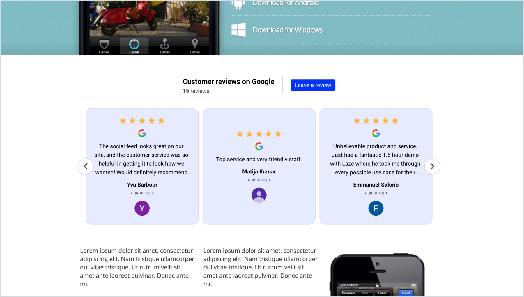 LanderAppに埋め込まれたGoogleレビューウィジェットの例