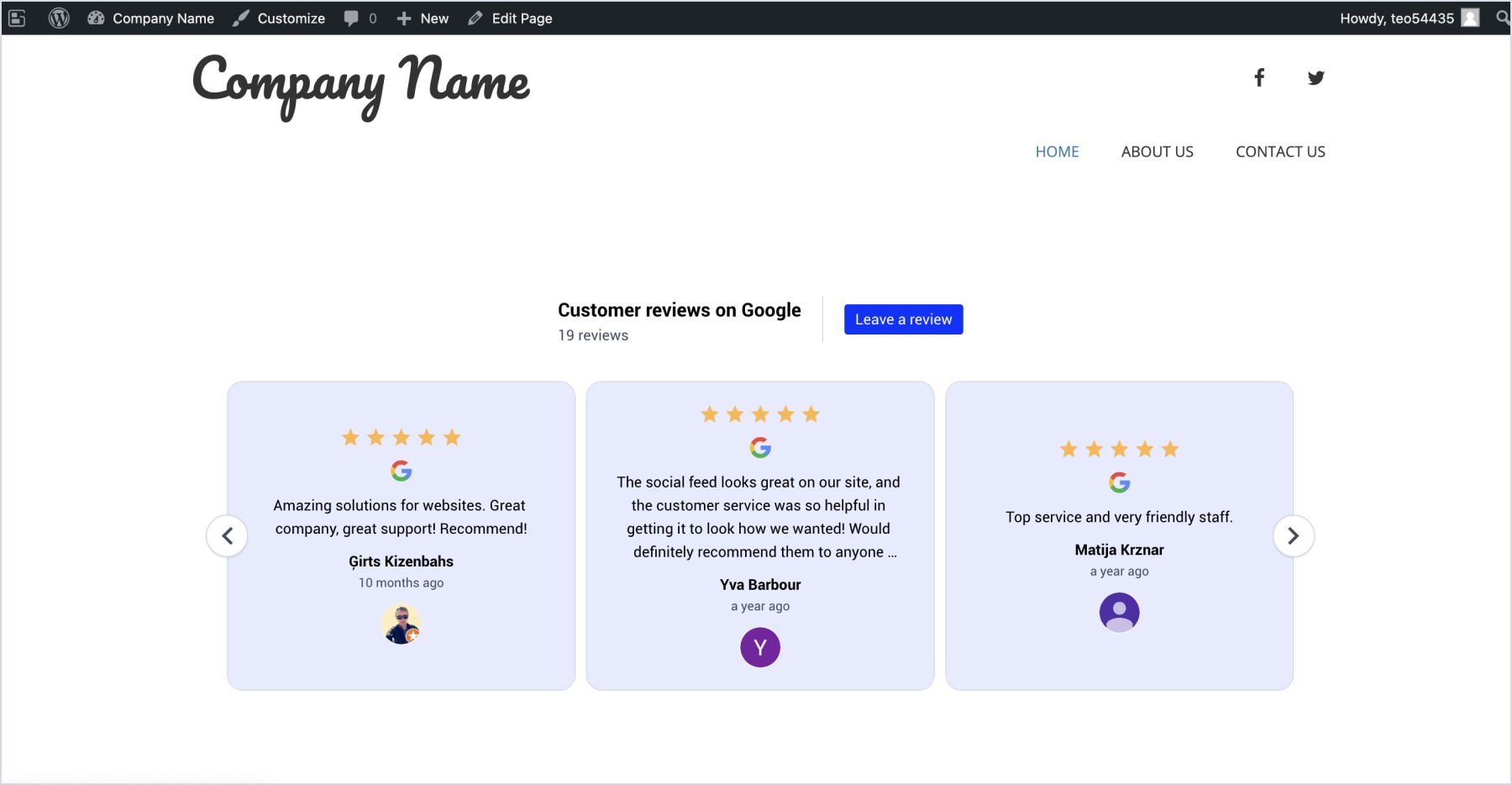 BoldGridのWebサイトに埋め込まれたGoogleレビューウィジェット