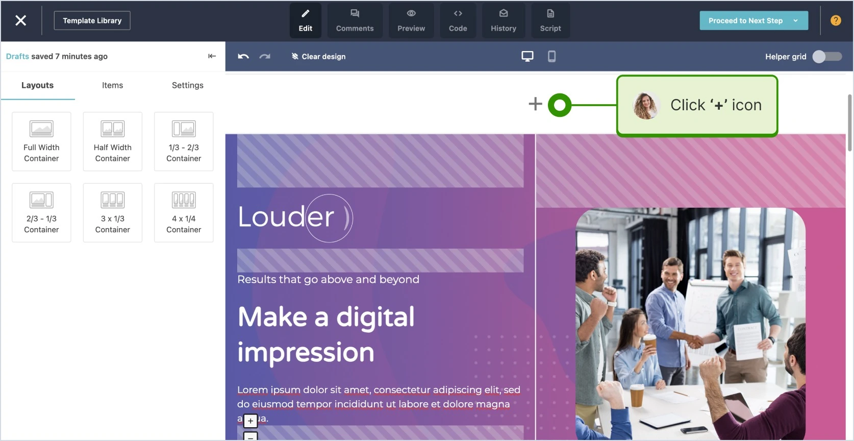 clicking on the + icon